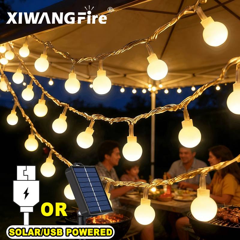 String Light Outdoor - 3-10M Solar-/USB-/Batterie-Lichterketten, Feenhafte Kugel-LED-Lichter, Wasserdicht für