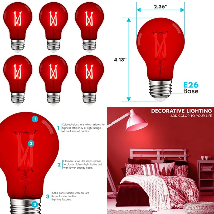 Lighting Decor Outdoor - A19 Edison LED-Glühbirnen, 4,5W (entspricht 60W),