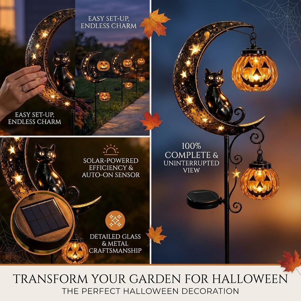 Led Moon Lamp - Halloween Schwarze Katze Mond Bodenlampe Gartenleuchte