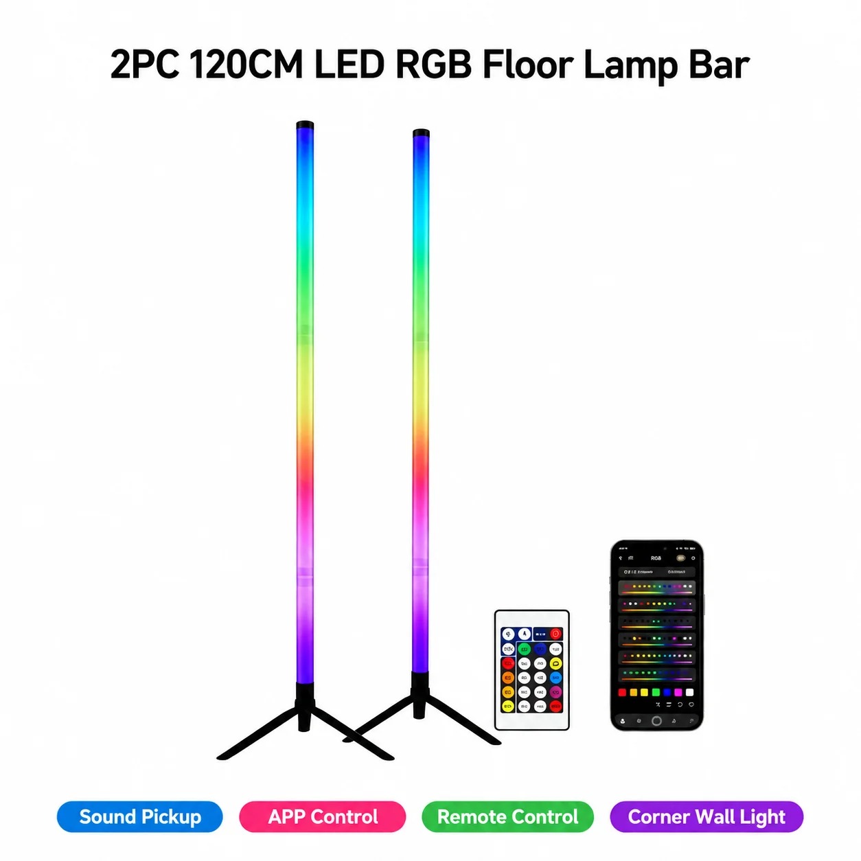 Room Decor Lighting Lamp - 2er-Pack RGB LED Eck-Stehlampe, 120CM Schallaktivierte
