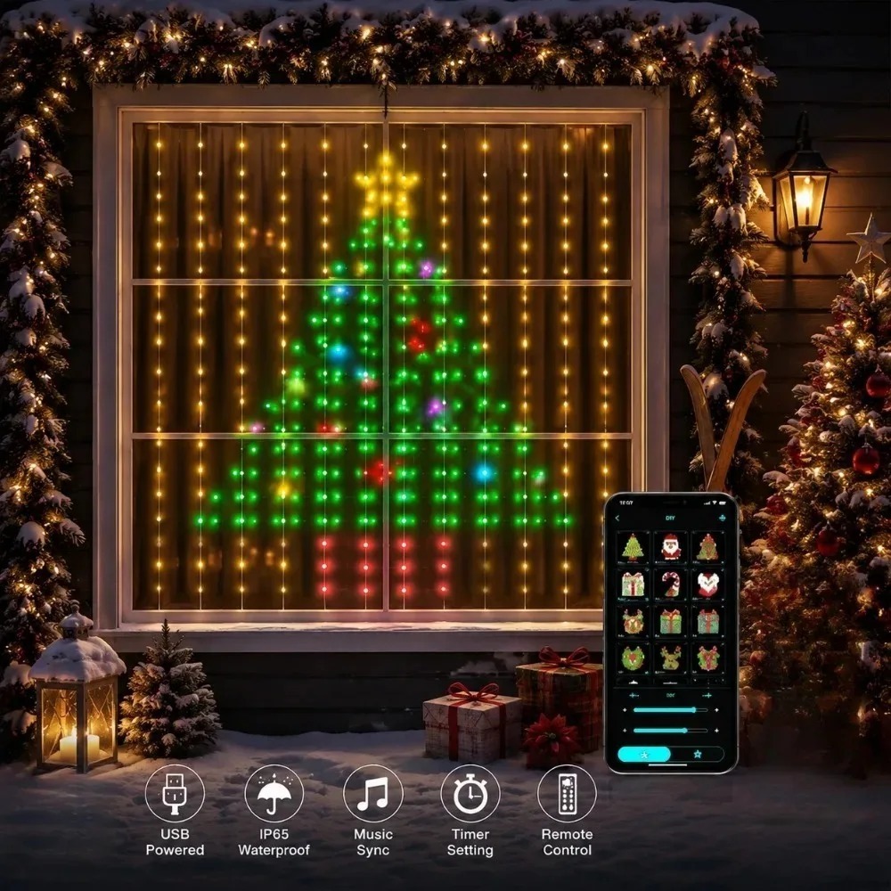 Lighting Decoration For Home - LED-Pixel-Lichtvorhang mit Bluetooth-App-Steuerung, RGB-Smart-Lichterkette, DIY-Fensterdekoration für