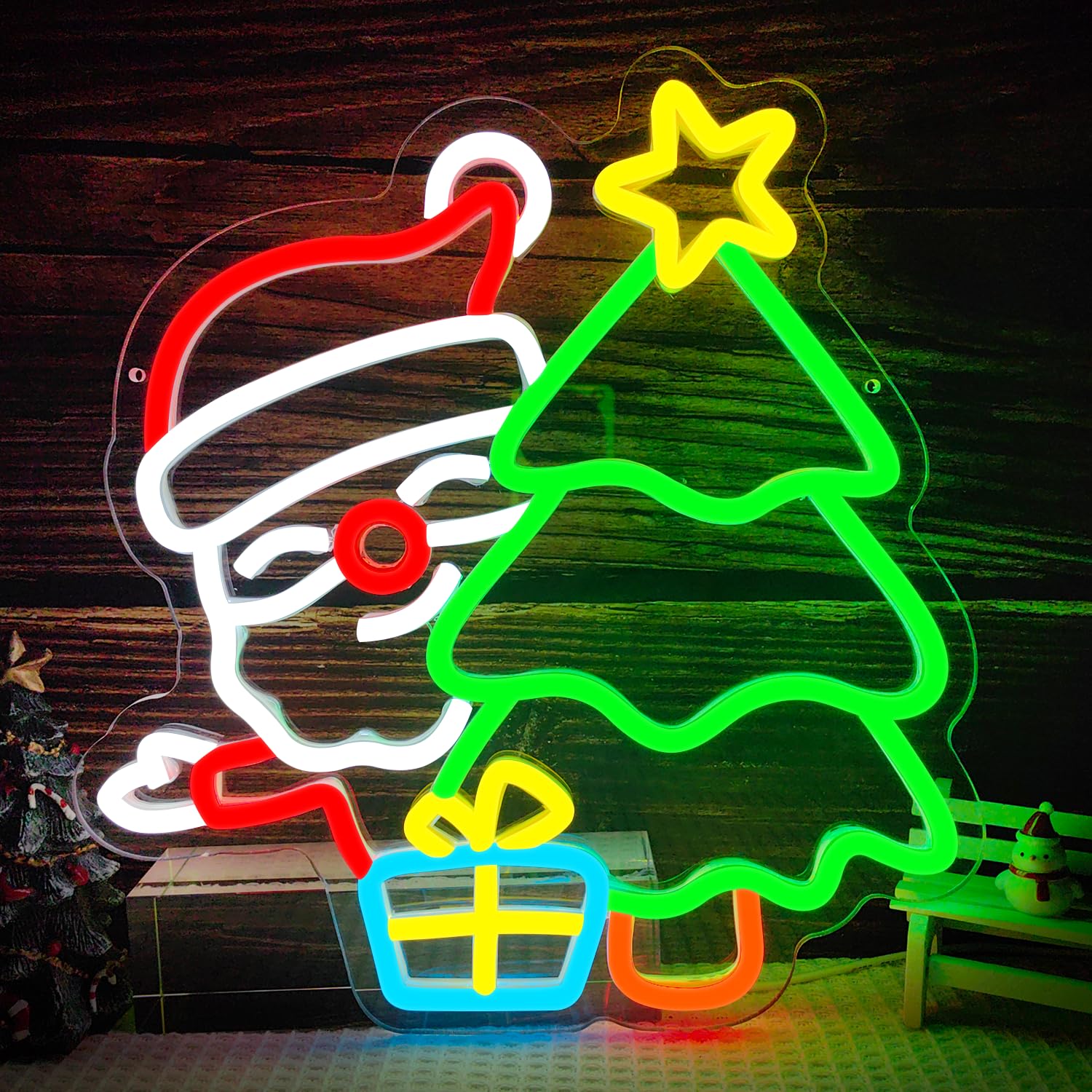 Wall Decor Lighting Tree - Weihnachtsmann-Neonschild für Wanddekoration, dimmbarer Schalter, Weihnachtsbaum,