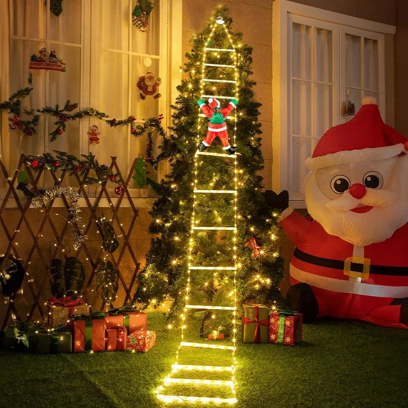 String Light Outdoor - LED-Weihnachtsbeleuchtung Dekorative Leiter-Lichterkette mit Weihnachtsmann für