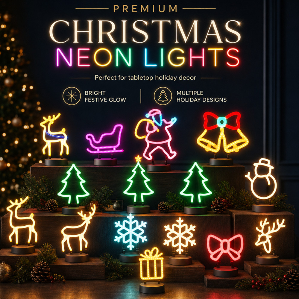Wall Decor Lighting Tree - Weihnachtsdekoration LED-Neonschild Licht Hirschkopf LED-Lampe Weihnachtsmütze
