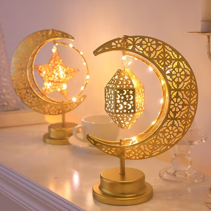 Led Moon Lamp - Ramadan LED Nachtlicht Rotierender Eisen Mond