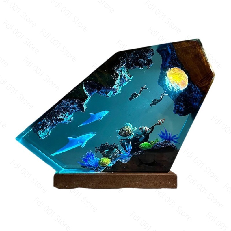 Lighting World Decor - Delfin und Schildkröten Harz-Nachtlicht Tauchende Paare