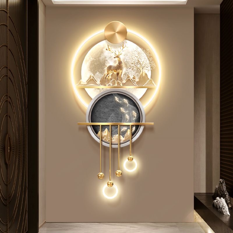 Wall Decor Lighting Tree - nq- Luxuriöses Glücksbaum-Dekorationsgemälde Neun-Fische-Bild Eingangsbereich Wandbehang