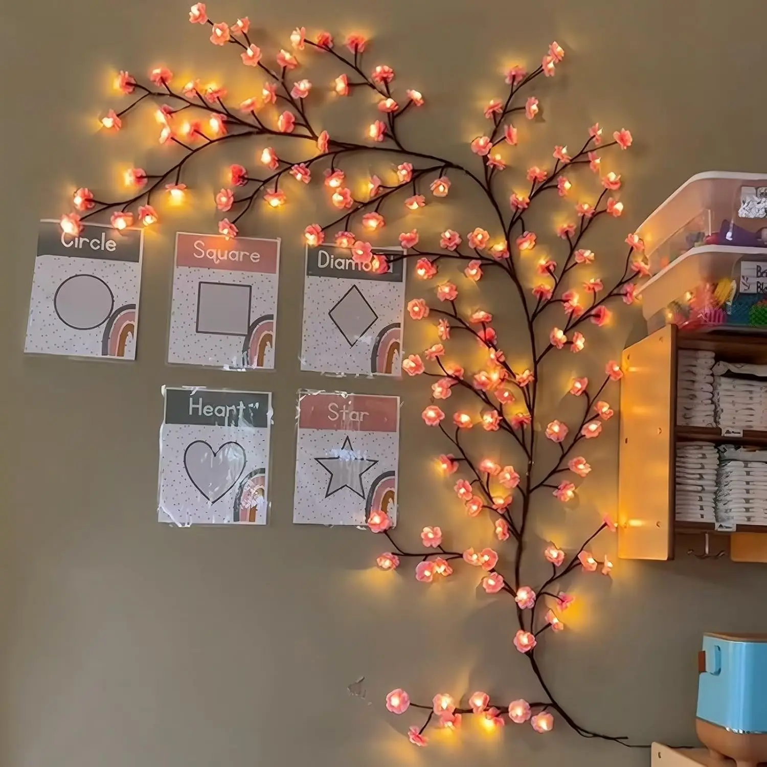 Wall Decor Lighting Tree - Kirschblüten-Weidenrebe, Zweig-Dekor, Girlande, Weihnachten, Innenbereich, Zuhause,