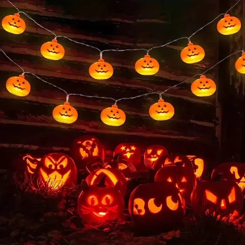 String Light Outdoor - Kürbis-Halloween-Lichterkette 20LED Batteriebetriebene Jack-o'-Lantern, Orange Girlande