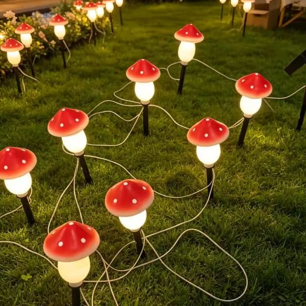 String Light Outdoor - Solar-Pilz-Lichterkette Wasserdichte Außenbeleuchtung für Garten Rasen