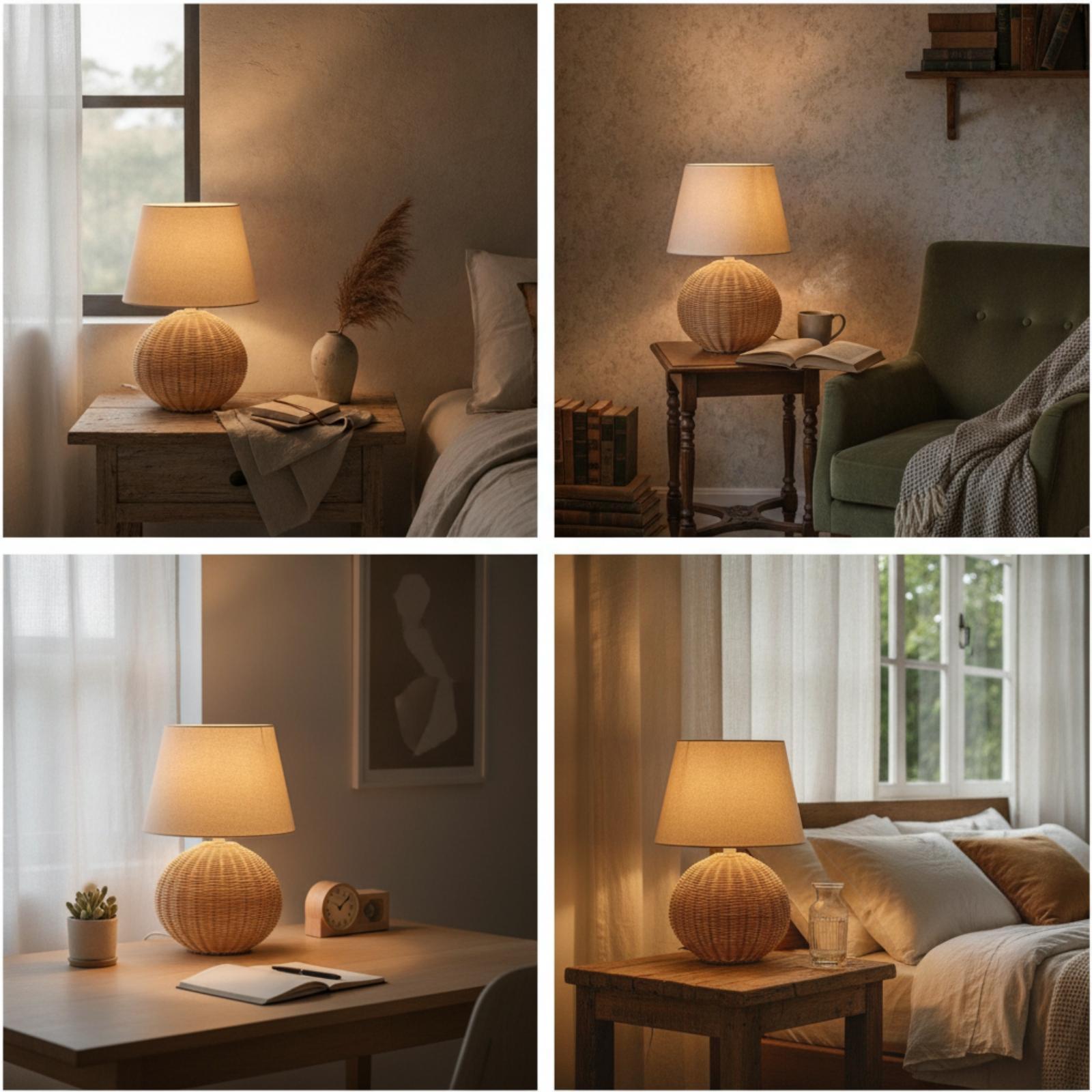 Nachttischlampe mit Rattanfuß  – Room Decor Lighting Lamp Bewertung und Preis