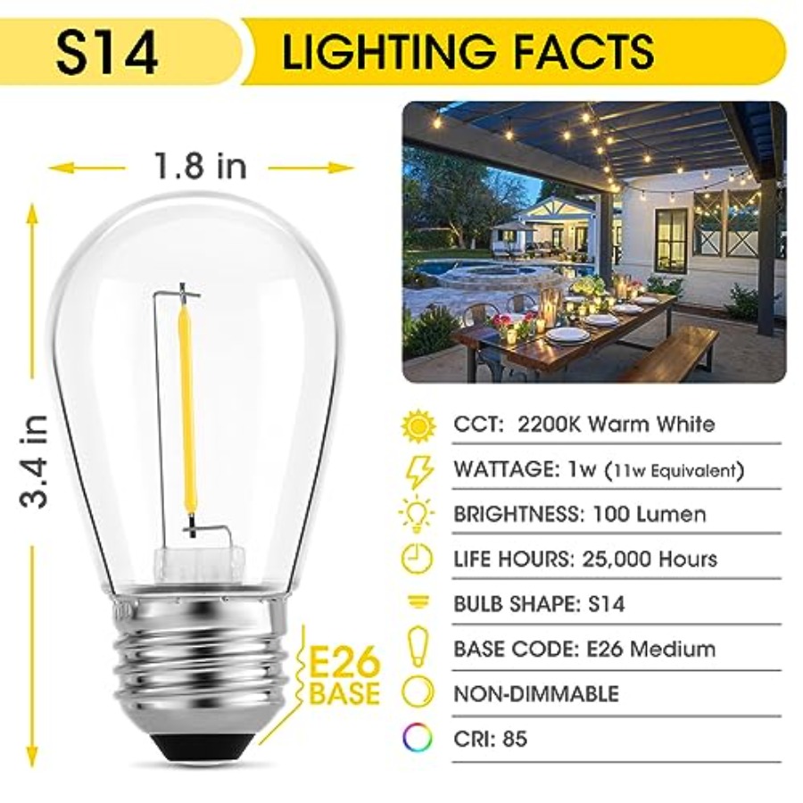36er-Pack S14 LED-Glühbirnen f – String Light Outdoor Bewertung und Preis